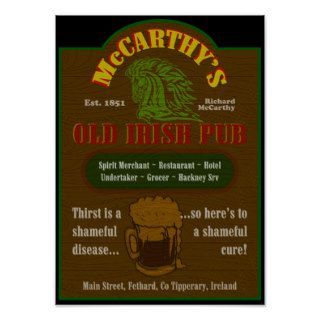 McCarthy Pub Sign Poster $25.00