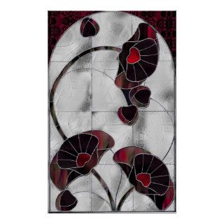 Art Deco Stained Glass Poppies Posters