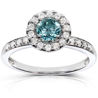 Annello 14k White Gold 3/4ct TDW Halo Blue Diamond Ring (H I, I1 I2) Annello One of a Kind Rings