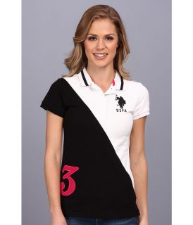 U.S. Polo Assn Diagonal Color Block Polo Womens Short Sleeve Knit (Black)