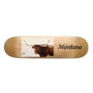No # 706   Shateboard, Longhorn Steer,Montana. Skate Board