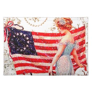 Flag Lady Independence Day 4th of July Fabric USA Placemat