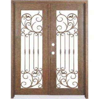 Trento 61.5 in. x 96 in. Copper Prehung Right Hand Inswing Wrought Iron Double Straight Top Entry Door TR128 2