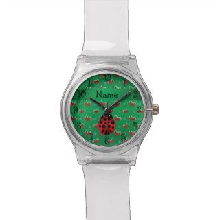 Personalized name ladybug green candy canes bows wristwatch