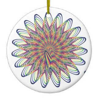 Rainbow Spiral Flower Design   White Background Christmas Tree Ornament