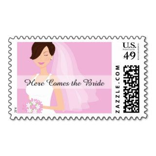 Here Comes the Bride in Pink Postage Stamps
