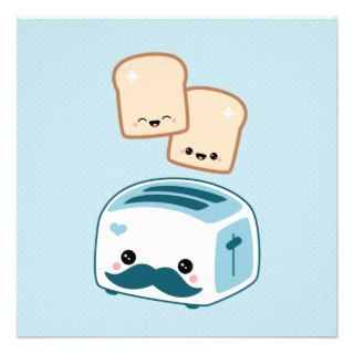 Cute Mustache Toaster Birthday Custom Announcement