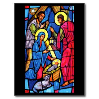 Nativity Stained Glass Christmas Postcard