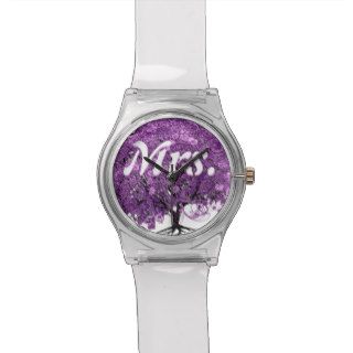 Radiant Purple Heart Leaf Tree Wedding Wrist Watch