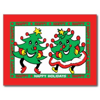 Happy Holidays Funny Dancing Christmas Trees Post Cards