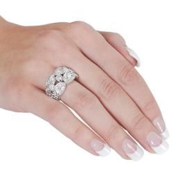 Silvertone Pave set and Round cut Cubic Zirconia Flower Ring Tressa Cubic Zirconia Rings