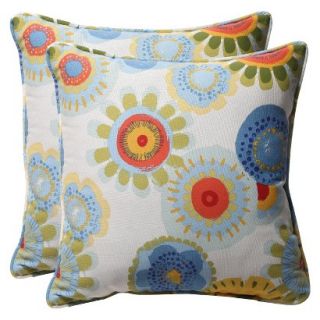 Outdoor 2 Piece Square Toss Pillow Set   Blue/White/Yellow Floral 18
