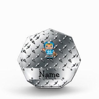 Custom name football player silver diamond plate award