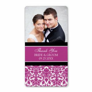 Pink Black Damask Photo Wedding Labels