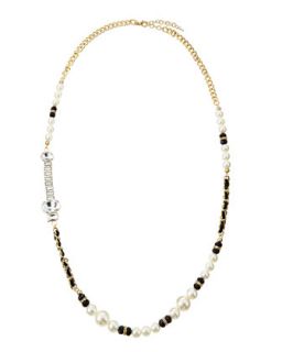 Mixed Pearly & Crystal Beaded Necklace, Black/White