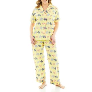 INSOMNIAX Short Sleeve and Pants Cotton Pajama Set   Plus, Yellow, Womens