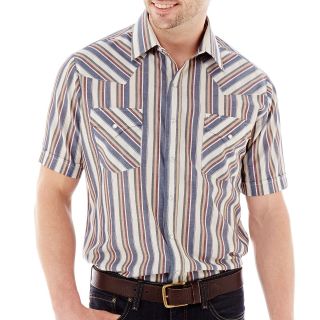 Ely Cattleman Short Sleeve Stripe Snap Shirt Big and Tall, Tan, Mens