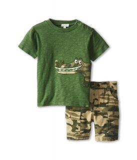 le top Later, Gator Smiling Camo Gator Shirt w/ Camo Cargo Shorts Boys Sets (Green)