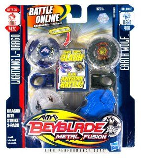 Hasbro Beyblade Metal Fusion High Performance Battle Tops Dragon Bite Strike 2 Pack Set   Attack 100HF BB43C LIGHTNING L DRAGO with Face Bolt, L Drago Energy Ring, Lightning Fusion Wheel, Low Profile 100 Spin Track, Hole Flat HF Performance Tip and Balance
