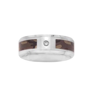 BEST VALUE Mens 8mm Stainless Steel Diamond Accent Camouflage Wedding Band,