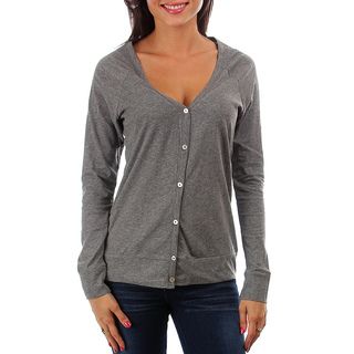 247 Frenzy 100 percent Cotton Long Sleeved Button Cardigan   Charcoal Juniors' Sweaters
