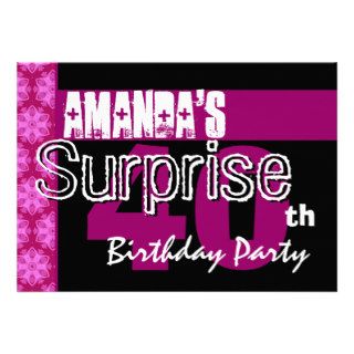 40th Surprise Birthday Party Pink Pattern Template Personalized Announcements