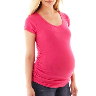 Maternity Scoopneck Side Ruched Tee   Plus, Fuchsia