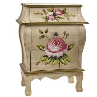 Nearly Natural Antique Floral Art Nightstand Green Size 3 drawer