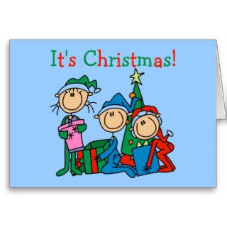 Stick Figure Kids It's Christmas Tshirts and Gifts Greeting Cards