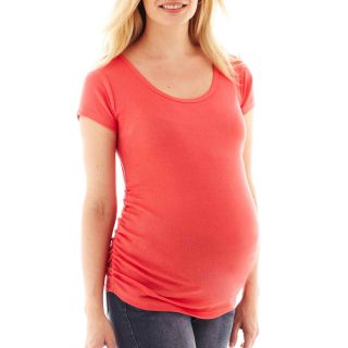 Maternity Scoopneck Side Ruched Tee   Plus, Coral