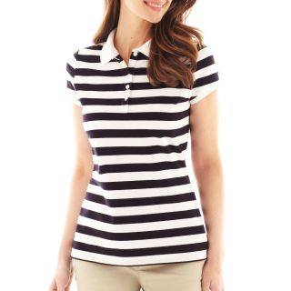 LIZ CLAIBORNE Short Sleeve Striped Polo Shirt, Black