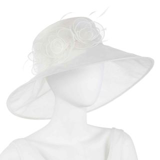 Scala Floral Organza Derby Hat, Ivory, Womens