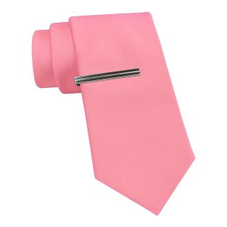 JF J.Ferrar JF J. Ferrar Solid Tie w/ Tie Bar, Pink, Mens