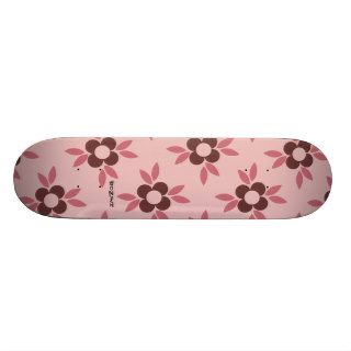 Pink Black & White Retro Wallpaper Flower Pattern Skateboard Decks