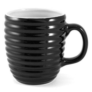 Oggi Black Ceramic Ribbed Mug With Glazed Finish, Set of 6 Coffee Cups Kitchen & Dining