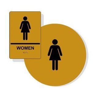 ADA Women With Symbol Braille Sign RRE 125 DCS BLKonGLD Restrooms  Business And Store Signs 
