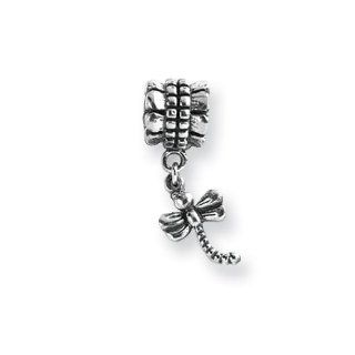 Antiqued Dragonfly Dangle Charm in Silver for 3mm Charm Bracelets Link Charm Bracelets Jewelry