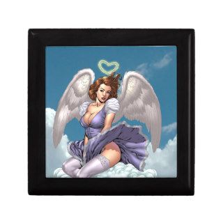 Brunette Angel Pinup with Heart Halo by Al Rio Trinket Box