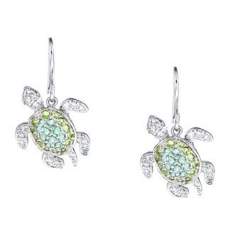 Sterling Silver Green CZ Turtle Earrings Jewelry