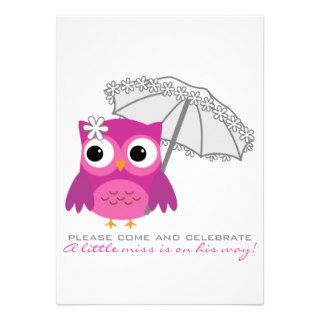 Cute Owl with Parasol Baby Shower Invitation