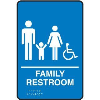 Accuform Signs PAD122BU ADA Braille Tactile Sign, Legend "FAMILY RESTROOM" with Graphic, 6" Width x 9" Length x 1/8" Thickness, White on Blue Industrial Warning Signs