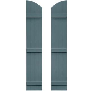 Builders Edge 14 in. x 77 in. Board N Batten Shutters Pair, Four Boards Joined with Arch Top #004 Wedgewood Blue 090140077004