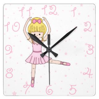 Cute Little Cartoon Ballerina Girl in Pink Clock