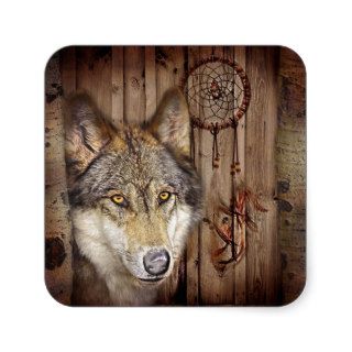 rustic native indian dream catcher wild wolf sticker