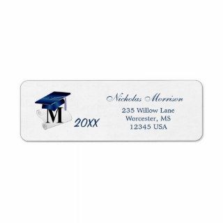 Graduation Mortar & diploma, letter M avery Label