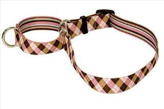 Pink and Brown Argyle with Stripes Martingale Collar Size Small (0.75" x 14")  Pet Collars 