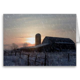 snowy farm greeting cards