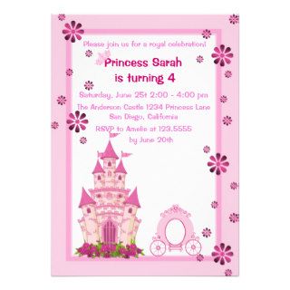 Pink Princess Castle and Carriage Birthday Party Custom Invite
