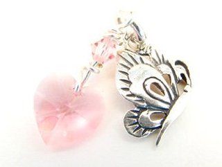 Sterling Silver Charm Pendant Reconciliation Forgiveness Message Butterfly Rose Crystal Heart "If you, O Lord, laid bare our guilt, who could endure it? But you are forgiving, God of Israel."  Palm 1293 4 (OCP) Jewelry