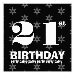 21st Birthday Party Black and White Stars W860 Custom Announcements